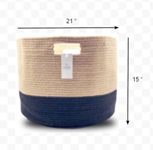 Woven Rope Storage Basket - Oversized Basket 21 x 21 x 15 Inches - Black & Tan Laundry Basket for Blankets, Kids Toys, & Nursery Clothes - Chloe and Cotton