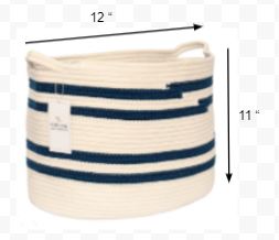 Set of Two Navy and White Stripe Cotton Rope Cubby Baskets
