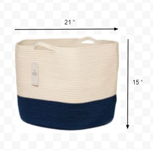 White and Blue Woven Rope Basket Cotton Rope Storage Basket with Handles, Versatile Organization and Storage Bin Organizer, Natural and Safe for Baby and Kids.