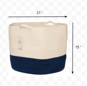 White and Blue Woven Rope Basket Cotton Rope Storage Basket with Handles, Versatile Organization and Storage Bin Organizer, Natural and Safe for Baby and Kids.