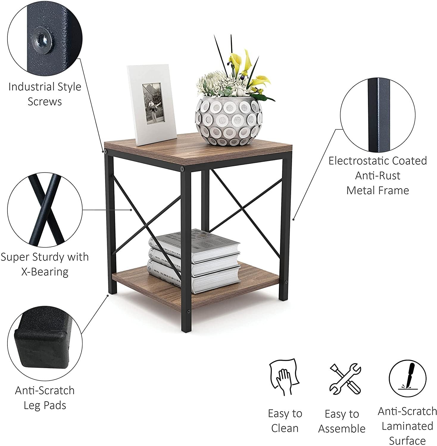 Set of Two Mod Walnut and Black End Tables