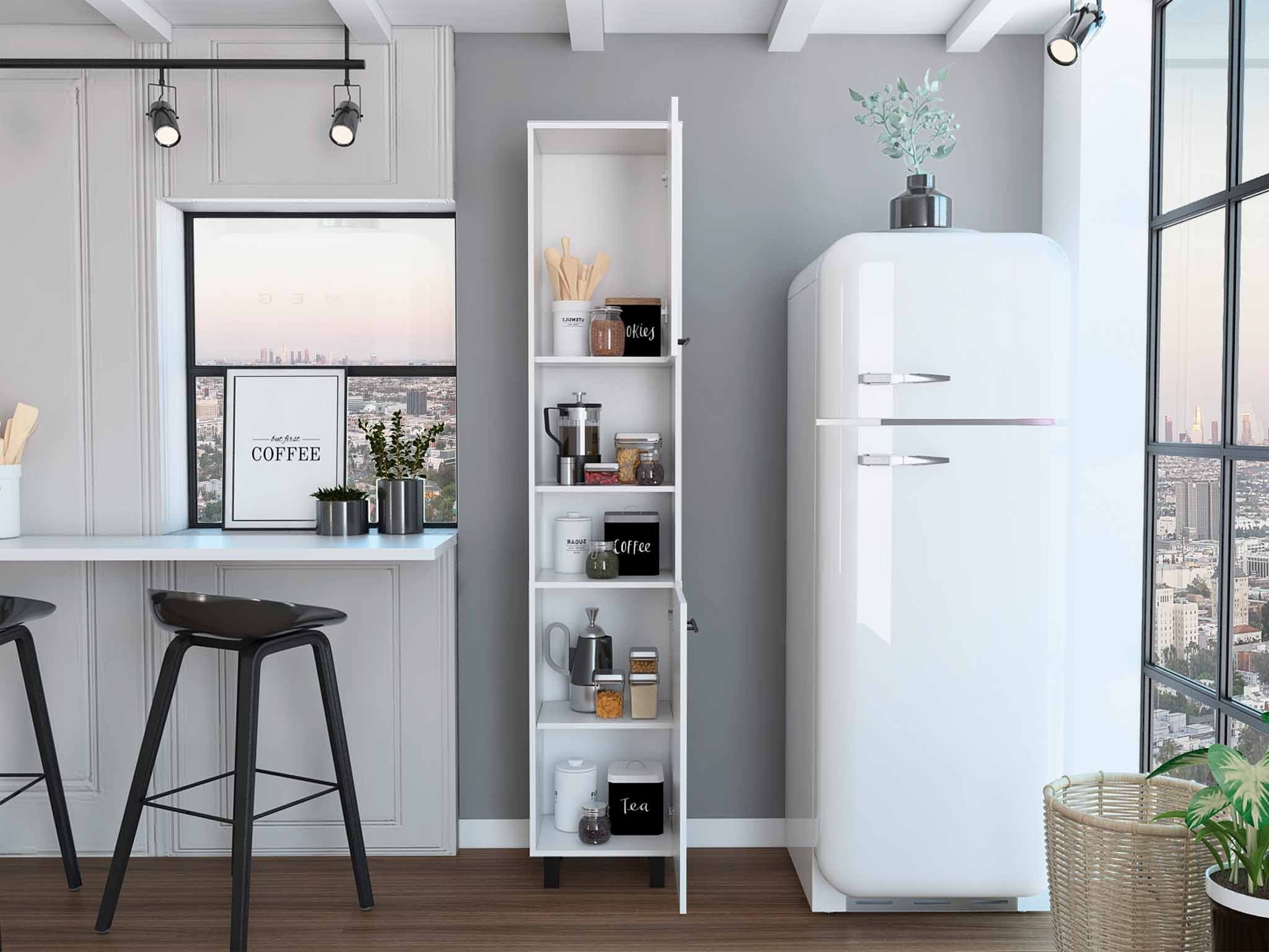 White Sleek and Tall White Pantry Cabinet